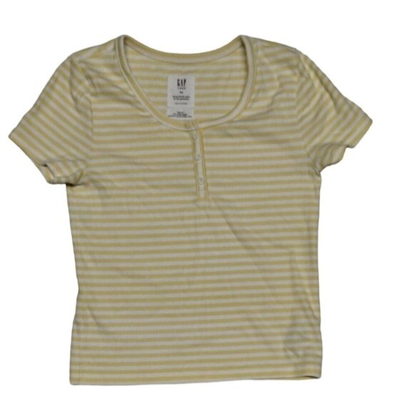 Gap Teen XXL Yellow & White Striped Short-Sleeve Henley Top - Picture 2 of 6